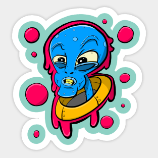 Angry Blue Alien Sticker